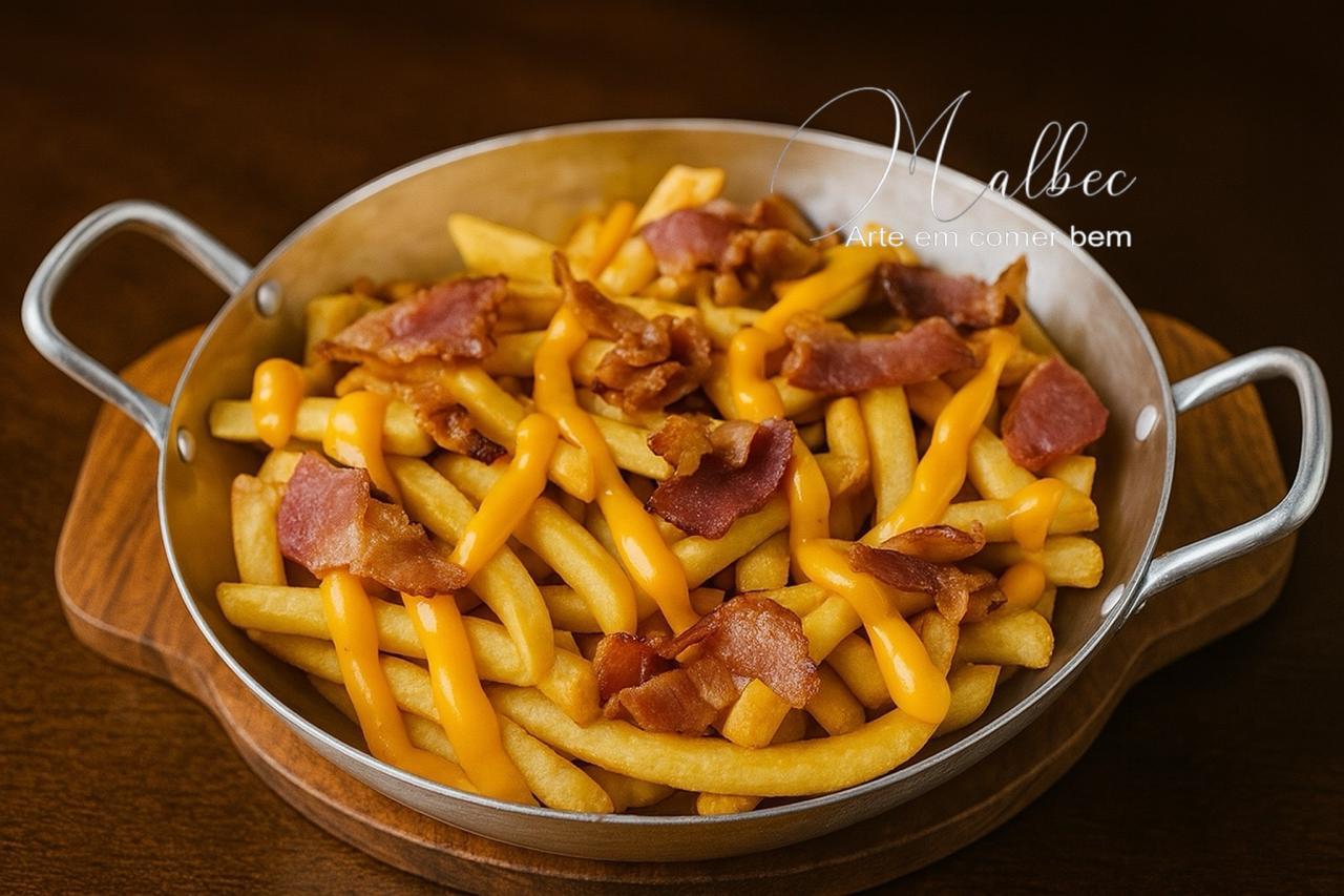 PORÇÃO DE BATATA MALBEC C/ CHEDDAR E BACON